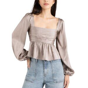 Abercrombie & Fitch Emerson Satin Top Womens M Taupe Smocked Chic Cottage Party